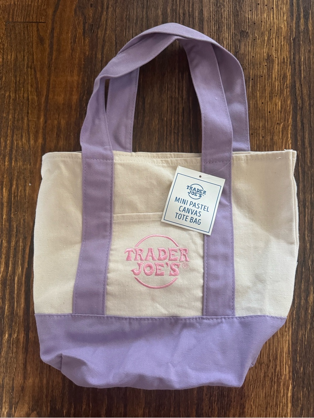 Trader Joe's Mini Canvas Tote in Cream and Lavender